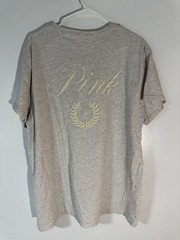 PINK beige Cotton Knit Crew Neck Short Sleeve Logo T-Shirt Regular Fit M