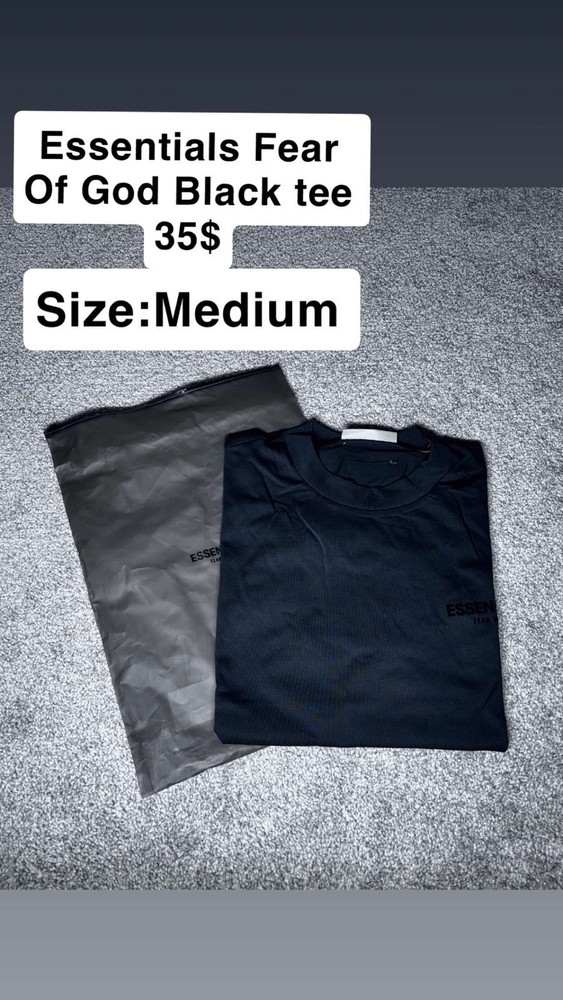 New With Tags Essentials Fear of God Black Short Sleeve Logo T Shirt Mens Size M