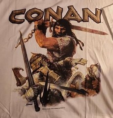Vintage 2005 White Conan The Barbarian Graphitti Designs T Shirt (NEW)