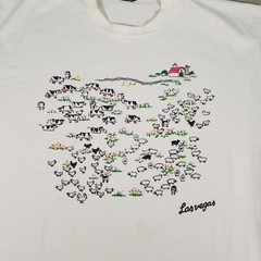 VTG Cow Farm Shirt Mens XL All Over Print Sheep Single Stitch Las Vegas STAINED