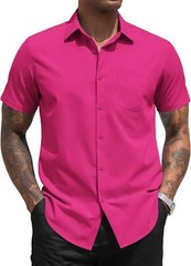 Men’s Short Sleeve Button Down Dress Shirt Business Casual Regular Fit