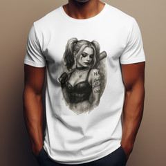 HARLEY QUINN MARGOT ROBBIE DRAWING T-Shirt | DC Universe Top | Gotham Joker Tee