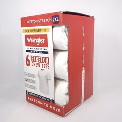 Wrangler Men Crew Neck Undershirts White Cotton Stretch T Shirts 6 Pack Size 2XL