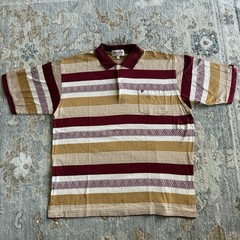 Vintage Pierre Cardin Paris Striped Polo Shirt XL Red Gold Geometric 80s Cotton