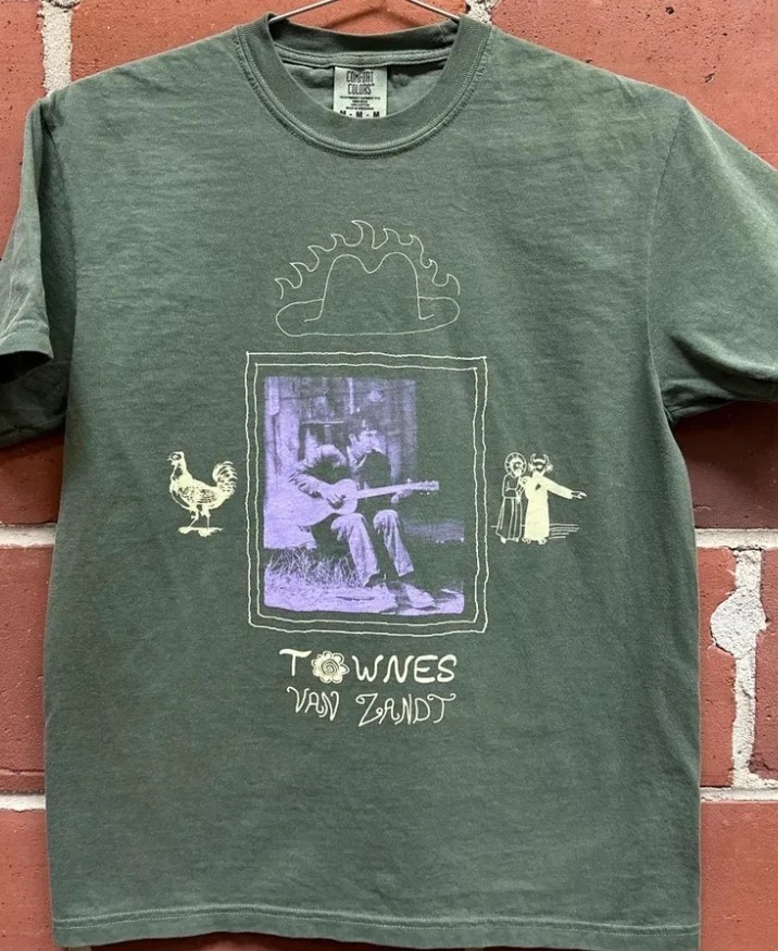 TOWNES VAN ZANDT rock tour concert short sleeve forest green color shirt S-5XL