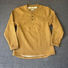 LL Bean Mens Waffle Knit Henley Shirt Mustard Yellow Fleece Lined 298100 Medium