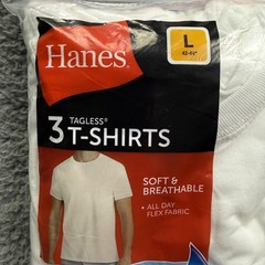 Hanes Tagless T-Shirts Mens Large White 3 Pack Soft Breathable Wicking Crew