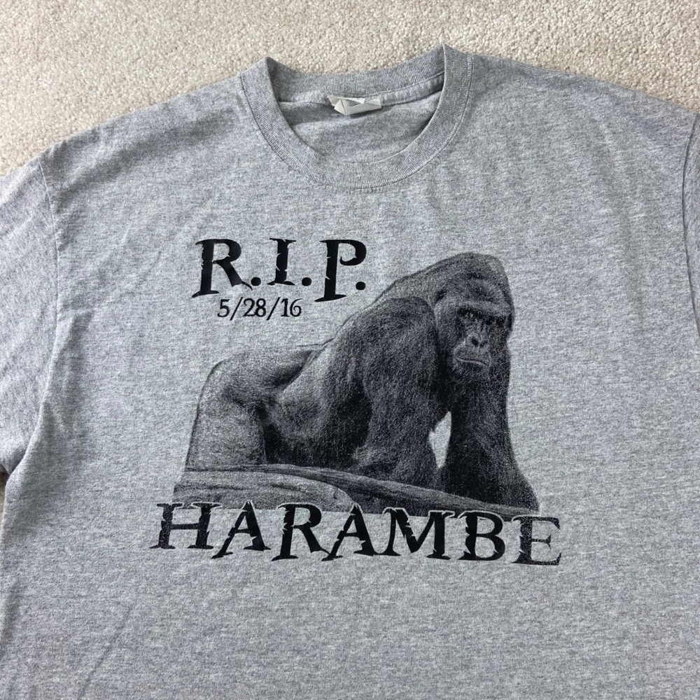 R.I.P. Harambe T-Shirt Size Large Gray Gorilla Graphic Meme Tee