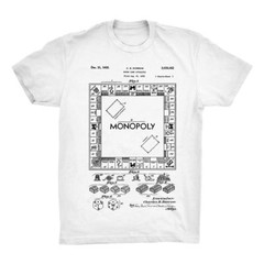 Monopoly Patent Art T-Shirt. Classic Board Game Shirt. Black, White or Gray NEW