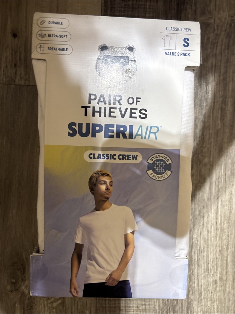 Mens Pair Of Thieves 3pk Super Air Classic Crew Neck T-Shirts White Medium Small