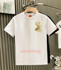 Men’s Luxury Koi Fish Embroidered Cotton T-Shirt Casual Short Sleeve Slim Fit Te