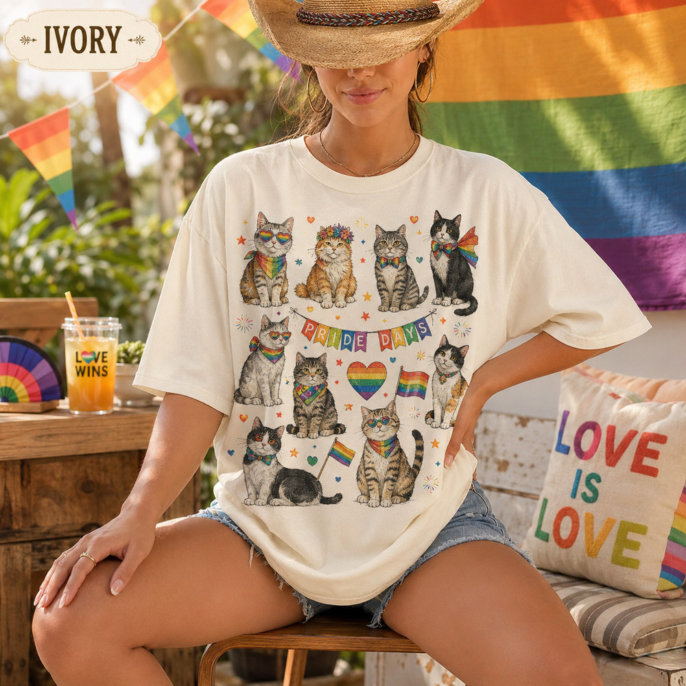 Pride Cats Shirt LGBTQ Rainbow Cat Lover Graphic Tee