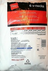 Hanes Men’s White 6-Pk or 7-Pk Tagless V-Neck Shirt Small