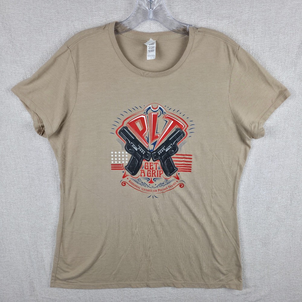 PLT Get A Grip Custom Graphic T-Shirt Mens LG District Perfect Tri Tan Beige