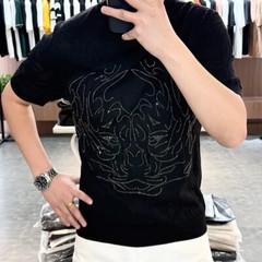 New Men Luxury Tiger Rhinestones Fashion T-Shirt High Quality 3 Colors