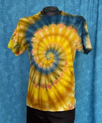NEW Spiral Ice Tie Dye T-Shirt, Unisex L SS Crew, Blue & Gold