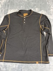 Venado Mens Long Sleeve Henley Shirt Black With Contrast Stitching Large