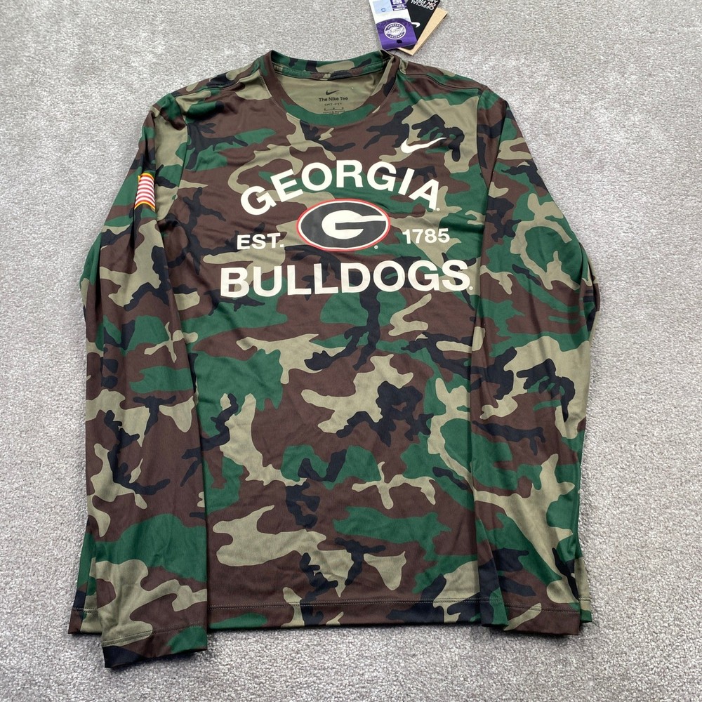Nike Georgia Bulldogs Mens Medium Green Camo Long Sleeve Dri-FIT T-Shirt NCAA
