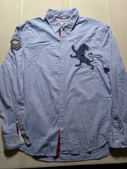 Express Mens Big English Lion Military Business Casual Blue Shirt Mens Size XL