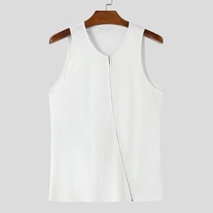 Men’s Ribbed Full Zip Tank Top Sleeveless Slim Fit Casual Muscle Vest Shirt