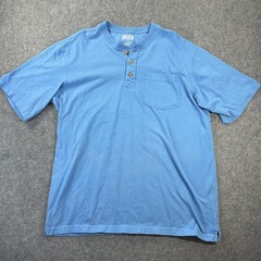 Duluth Trading Co Shirt Mens Large Blue Relaxed Fit Longtail T Henley Pocket