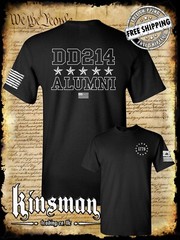 DD214 Alumni Stars USA Flag Military 2-Sided T-Shirt Army Marines Navy Veteran