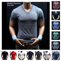 Mens V-Neck T-Shirt Slim fit Casual Muscle Fashion Casual GYM Fitness Active Tee