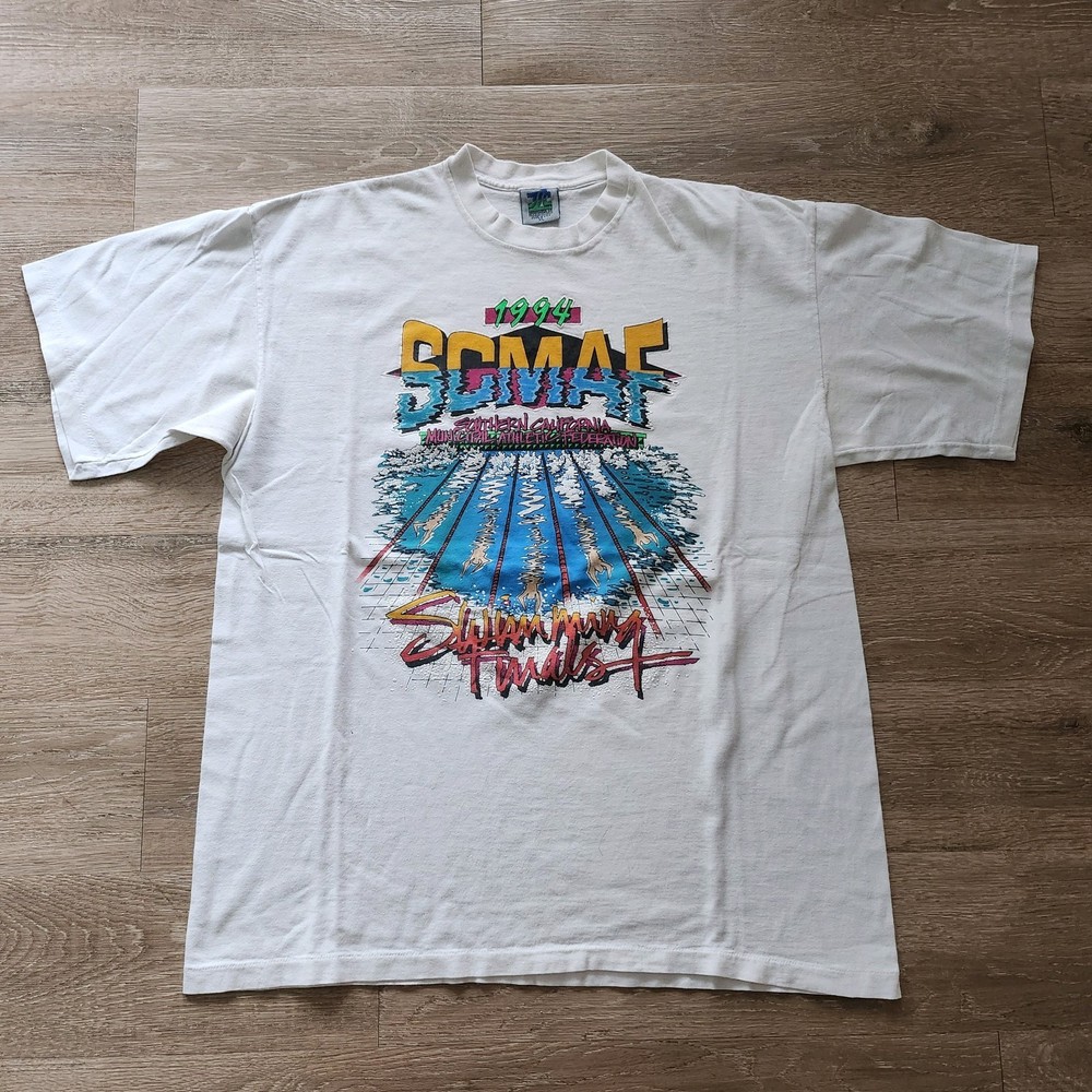 Vintage 90s SCMAF Swimming Finals Tshirt Size XL Single Stitch