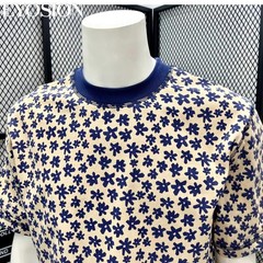 Men’s Floral Print Short Sleeve Cotton T-Shirt Casual Retro Round Neck Tee