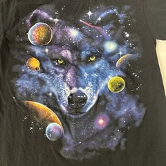 Space Wolf Graphic Print T Shirt Short Sleeve Black By ODM Small