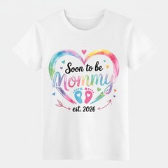 Soon to be Mommy 2026 Watercolor Heart Pregnancy Announcement T-Shirt