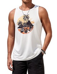 Mens Graphic Tank Tops Sleeveless T Shirt Hawaiian Palm Tree Vacation Tank