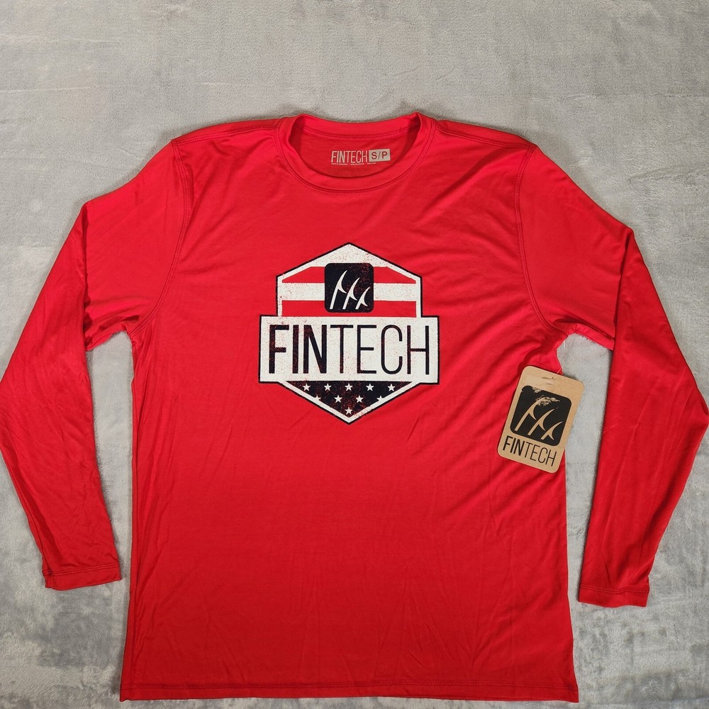 Fintech Shirt Mens Red Rash Guard Fishing UV Sun Defender Quick Dry UPF 50+ NWT