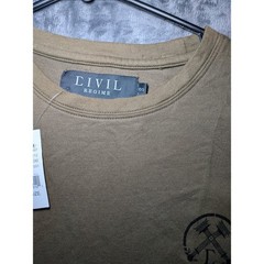 Civil Regime Distressed Scallop Tee Cotton Men Sz S Olive Bleach Paint Splatter