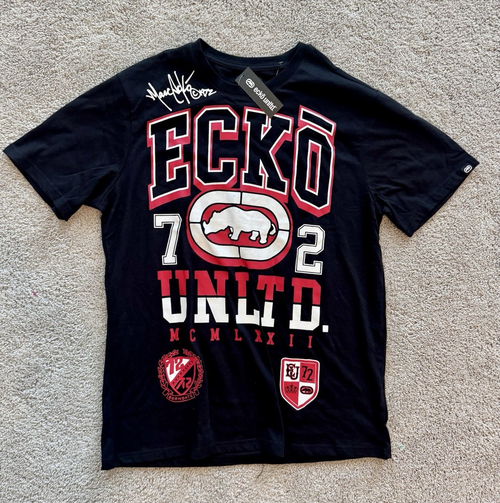 Ecko Unltd Black Graphic T-Shirt Men’s Large NWT Rhino Logo Streetwear Y2K