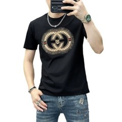 New Men Luxury Diamond Rhinestones Black White T-Shirt High Quality