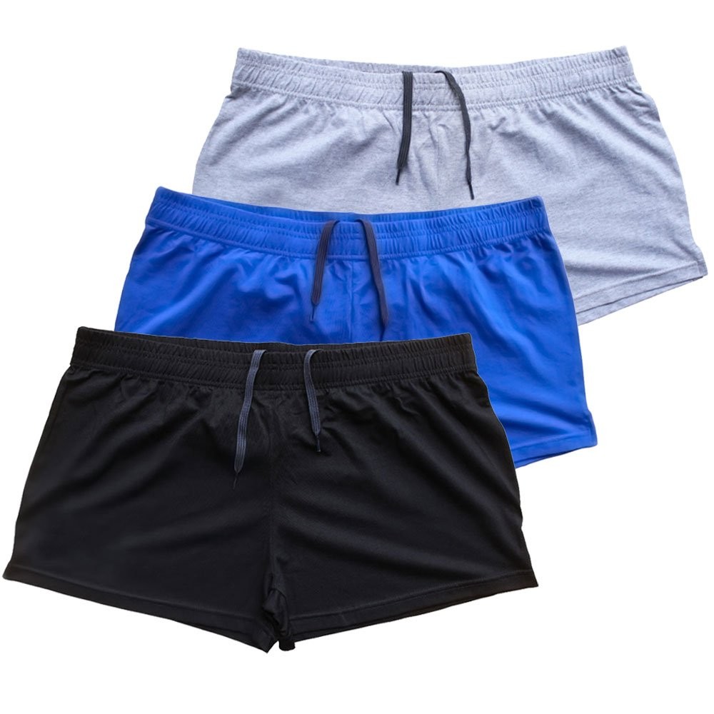 Muscle Alive Mens Bodybuilding Medium, Pln Black+blue+gray-3pcs(3″ Inseam)