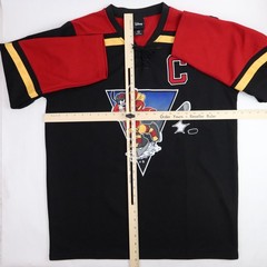 Disney Goofy Hockey Jersey Mens Large Red Black Captain Embroidered 32 Puck Slap