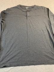 Lands’ End Super-T Top Men’s XL 46-48 Gray Rib-Knit Cuff Long Sleeve Henley Neck
