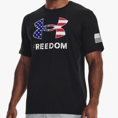 Under Armour Mens UA Freedom Flag Logo T-Shirt Sz Medium Black USA Patriotic Tee