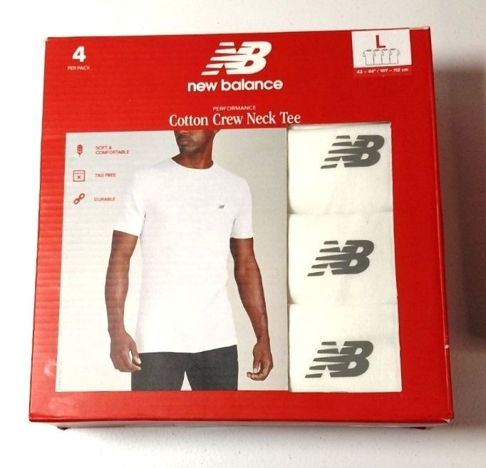 New Balance Men’s Cotton Crew Neck Tee 4-Pack Large White Tag-Free