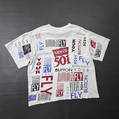 Vintage Levis 501 T Shirt Mens XL Gray All Over Print Made in USA Boxy Crop 90s
