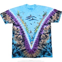 AQUATIC UNDERWATER-REEF-DOLPHINS-2 SIDED V TIE DYE T-SHIRT S-M-L-XL-XXL