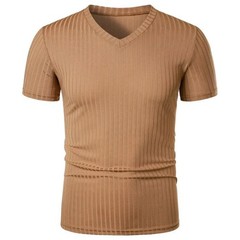 Summer Men Muscle V-Neck T-Shirt Ribbed Stretch Workout Gym Streetwear Tee Gift