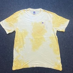 Russell Athletic T Shirt XL Mens Yellow Tie Dye Acid Wash Embroidered Logo