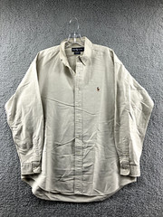 Ralph Lauren Button Up Shirt Mens Large Blake Fit Cotton Beige Pony