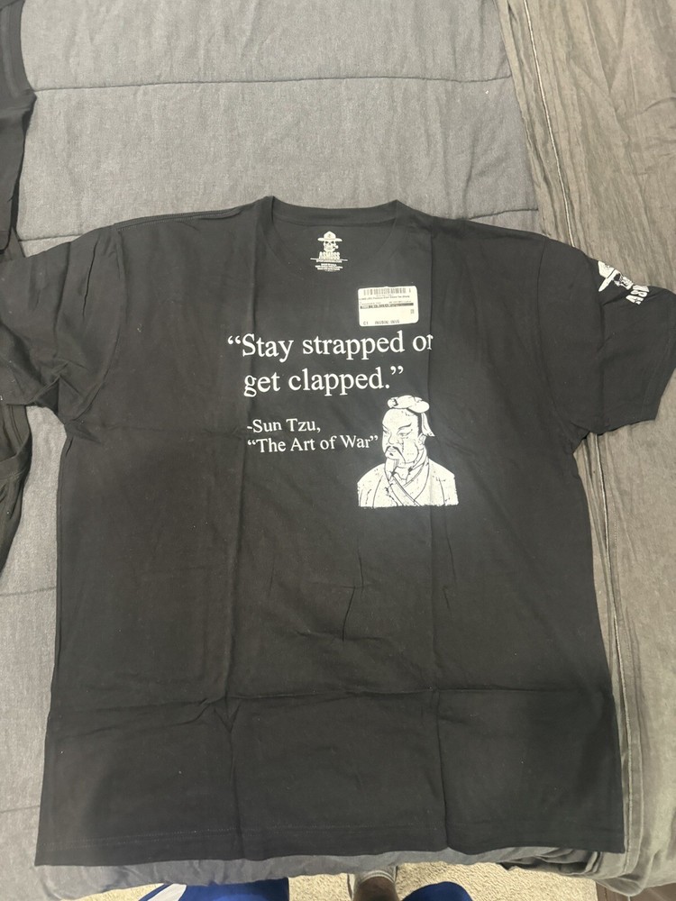 NWT ASMDSS “Stay Strapped or Get Clapped”SUN TZU ART OF WAR BLACK SHIRT Size XXL