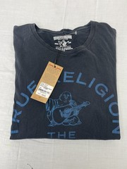 True Religion Metallic Buddha Brand Short Sleeve Crewneck size L
