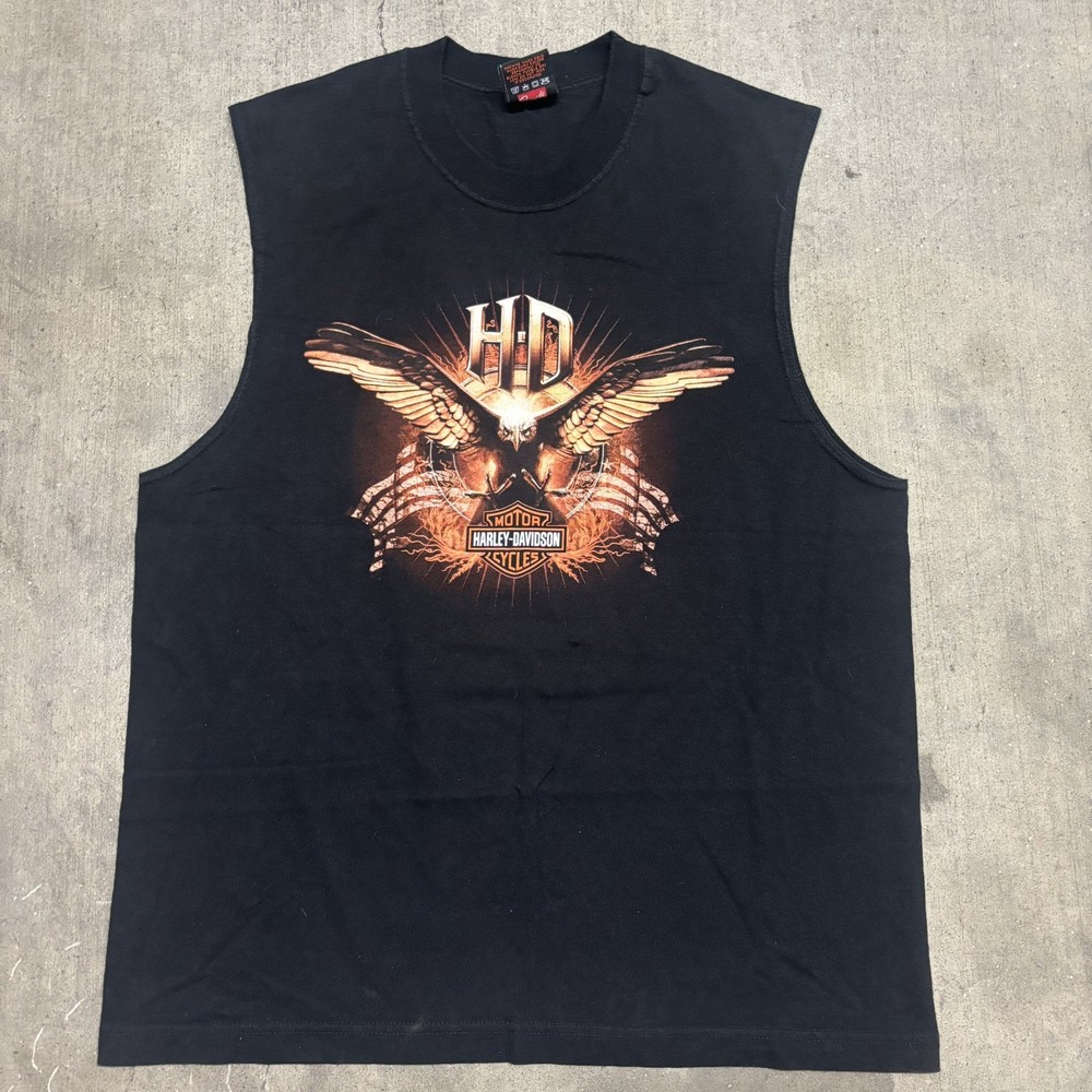 Vintage Harley Davidson Eagle Patriotic Tank Top Mens L Omaha, Nebraska Grunge