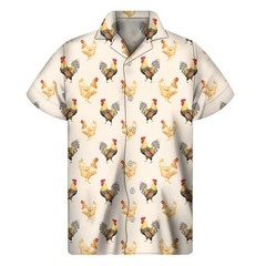 Mens Button Down Shirts Chicken Cockerel Printed Hawaiian Top Summer Gift Shirt